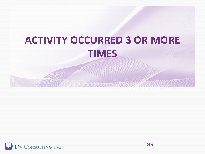 ACTIVITY OCCURRED 3 OR MORE TIMES 33 