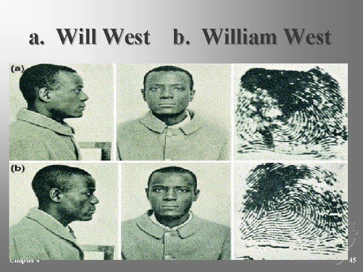 a. Will West b. William West Chapter 4 Kendall/Hunt Publishing Company 45 