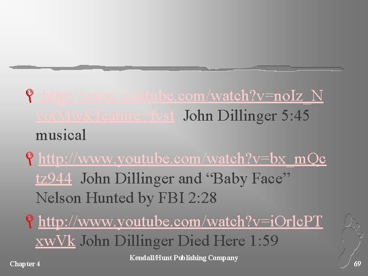 L http: //www. youtube. com/watch? v=no. Iz_N vot. Mw&feature=fvst John Dillinger 5: 45 musical