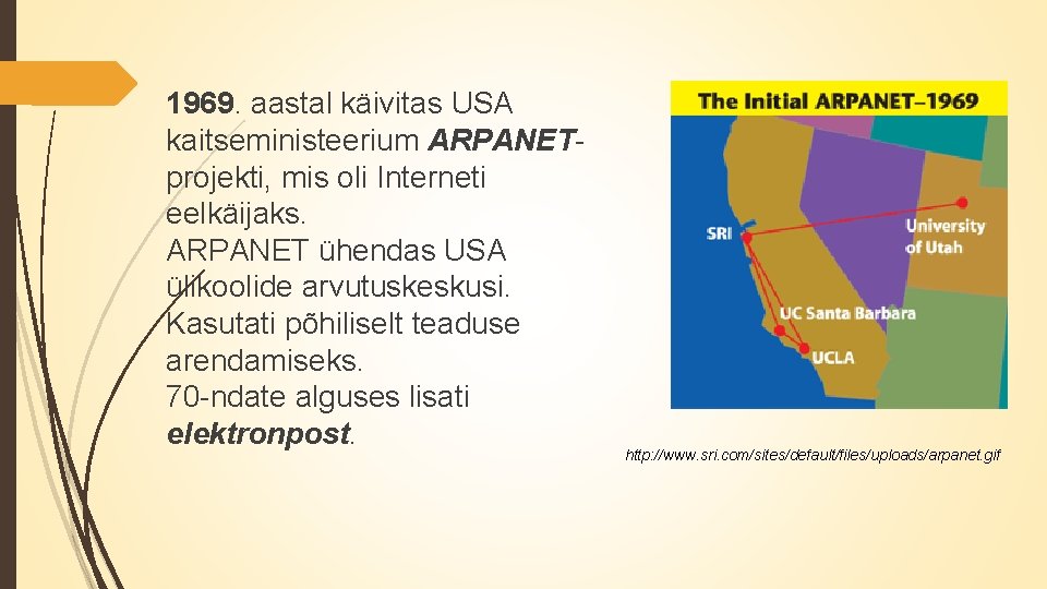 1969. aastal käivitas USA kaitseministeerium ARPANETprojekti, mis oli Interneti eelkäijaks. ARPANET ühendas USA ülikoolide