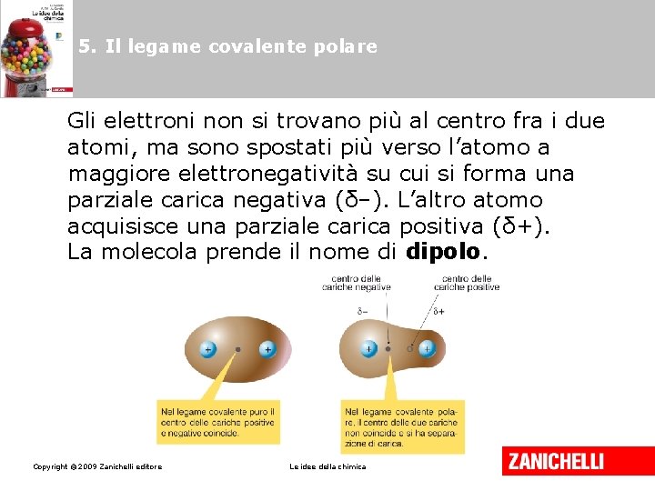 5. Il legame covalente polare Gli elettroni non si trovano più al centro fra