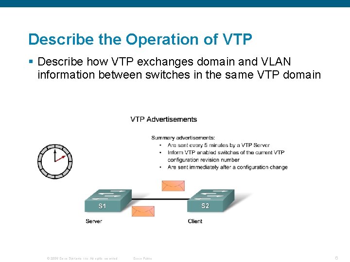 Describe the Operation of VTP § Describe how VTP exchanges domain and VLAN information