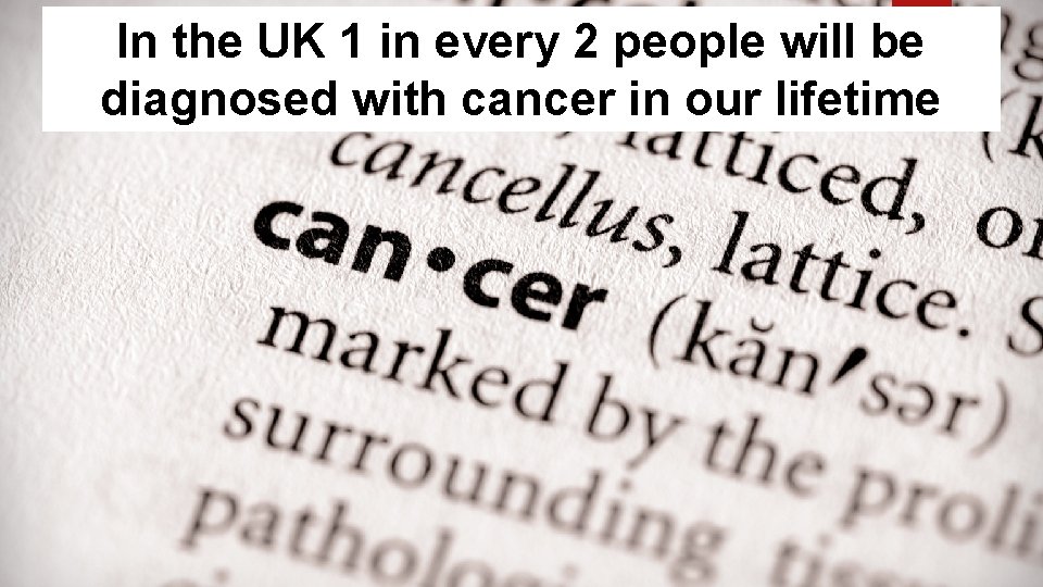 In the UK 1 in every 2 people will be diagnosed with cancer in