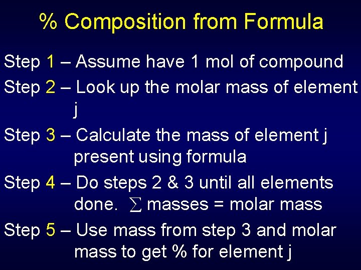 % Composition from Formula Step 1 – Assume have 1 mol of compound Step