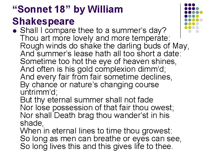 “Sonnet 18” by William Shakespeare l Shall I compare thee to a summer’s day?