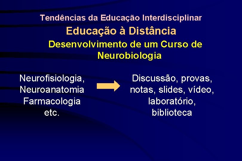 Tendências da Educação Interdisciplinar Educação à Distância Desenvolvimento de um Curso de Neurobiologia Neurofisiologia,