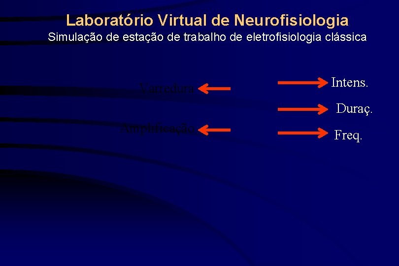 Laboratório Virtual de Neurofisiologia Simulação de estação de trabalho de eletrofisiologia clássica Varredura Intens.