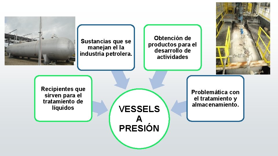 Sustancias que se manejan el la industria petrolera. Recipientes que sirven para el tratamiento