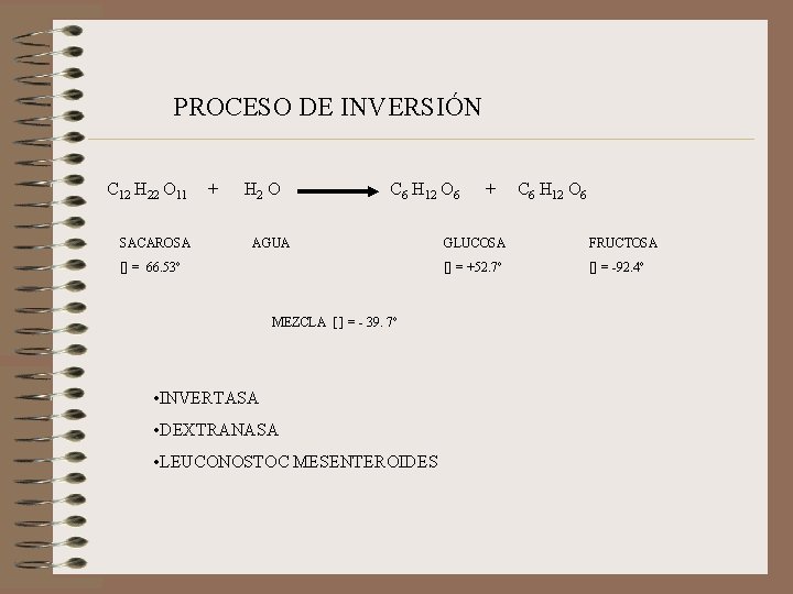 PROCESO DE INVERSIÓN C 12 H 22 O 11 SACAROSA + H 2 O