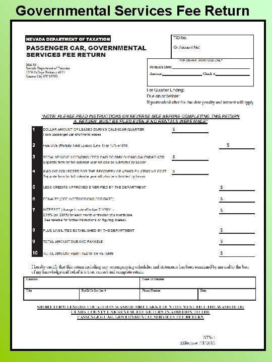 Governmental Services Fee Return 