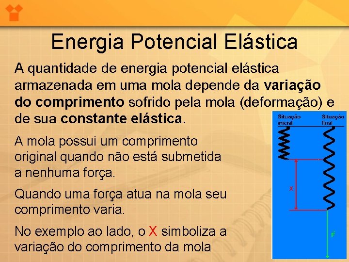 Energia Potencial Elástica A quantidade de energia potencial elástica armazenada em uma mola depende