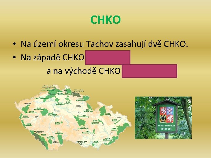 CHKO • Na území okresu Tachov zasahují dvě CHKO. • Na západě CHKO Český