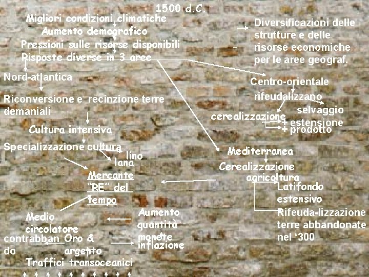 1500 d. C. Migliori condizioni climatiche Aumento demografico Pressioni sulle risorse disponibili Risposte diverse