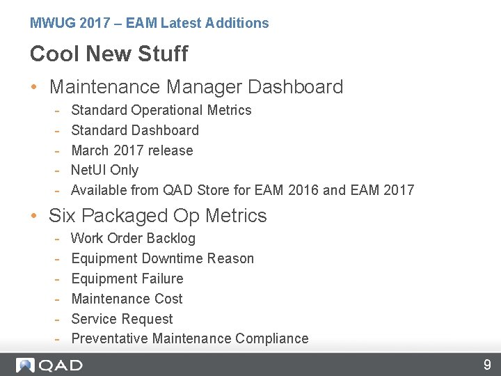 MWUG 2017 – EAM Latest Additions Cool New Stuff • Maintenance Manager Dashboard -