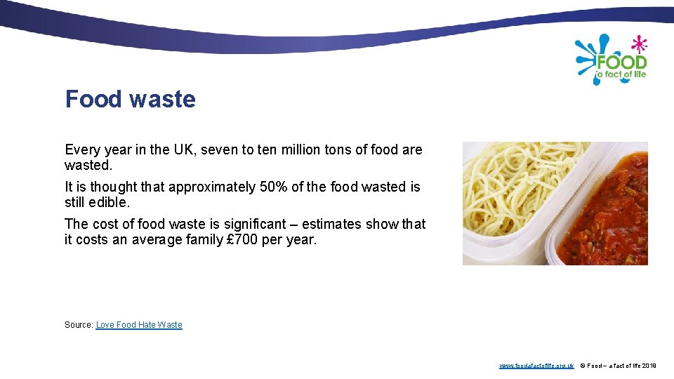 Food waste Every year in the UK, seven to ten million tons of food