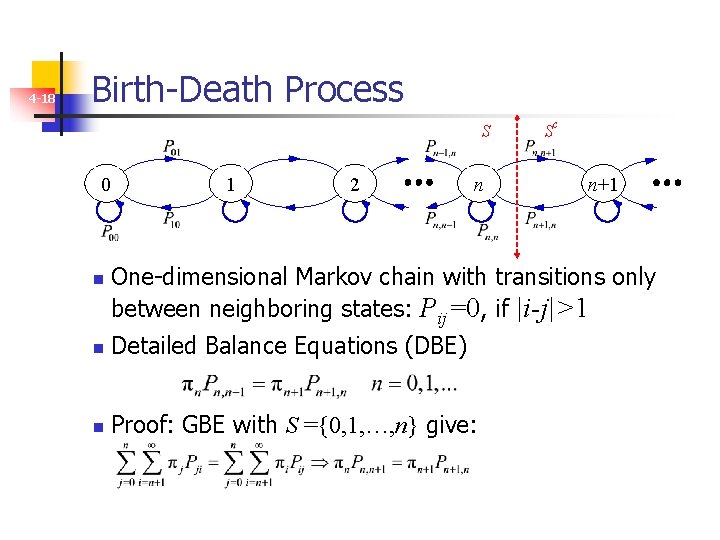 4 -18 Birth-Death Process S 0 n 1 2 n Sc n+1 One-dimensional Markov
