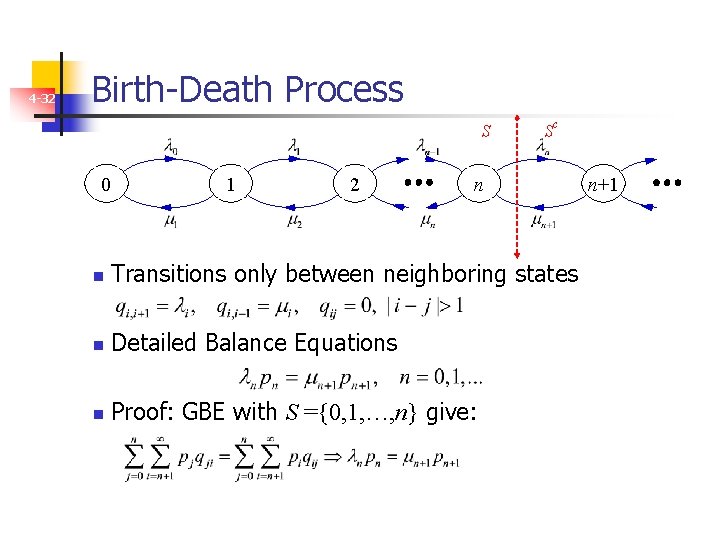 4 -32 Birth-Death Process S 0 1 2 Sc n n Transitions only between