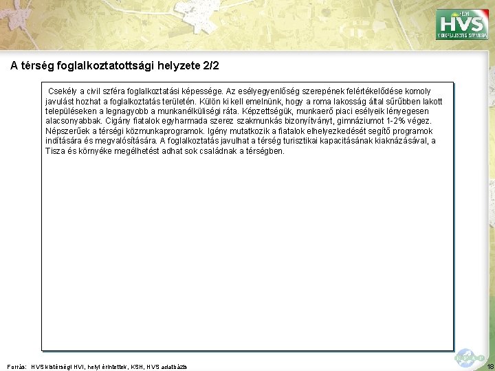 A térség foglalkoztatottsági helyzete 2/2 Csekély a civil szféra foglalkoztatási képessége. Az esélyegyenlőség szerepének