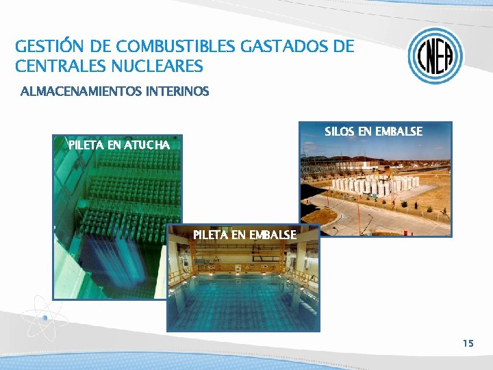 GESTIÓN DE COMBUSTIBLES GASTADOS DE CENTRALES NUCLEARES ALMACENAMIENTOS INTERINOS SILOS EN EMBALSE PILETA EN