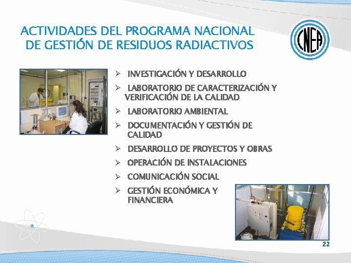 ACTIVIDADES DEL PROGRAMA NACIONAL DE GESTIÓN DE RESIDUOS RADIACTIVOS INVESTIGACIÓN Y DESARROLLO LABORATORIO DE