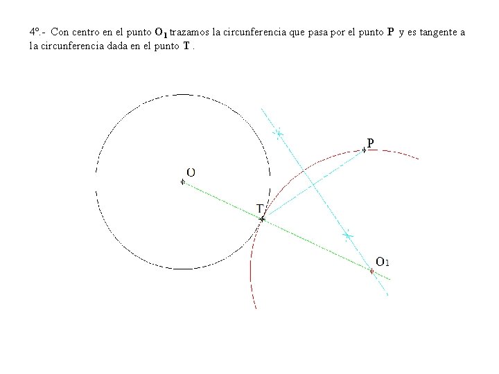 4º. - Con centro en el punto O 1 trazamos la circunferencia que pasa