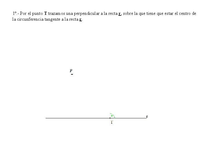 1º. - Por el punto T trazamos una perpendicular a la recta r, sobre