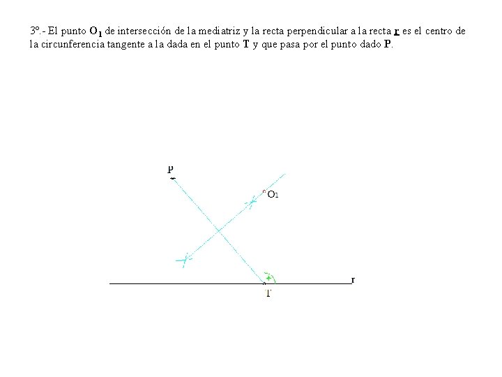3º. - El punto O 1 de intersección de la mediatriz y la recta