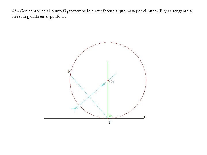 4º. - Con centro en el punto O 1 trazamos la circunferencia que pasa