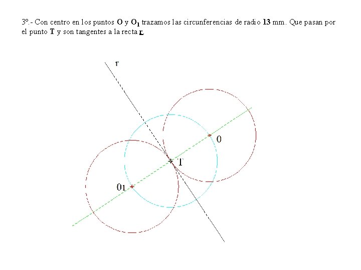 3º. - Con centro en los puntos O y O 1 trazamos las circunferencias