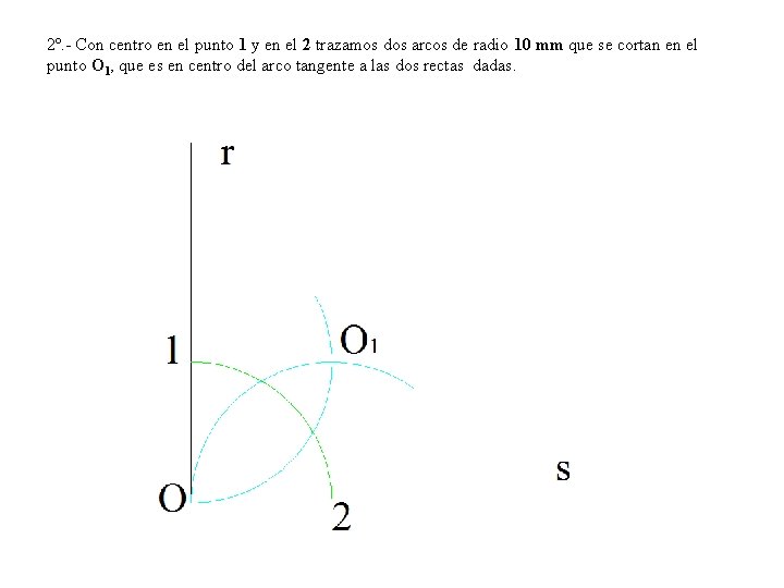 2º. - Con centro en el punto 1 y en el 2 trazamos dos