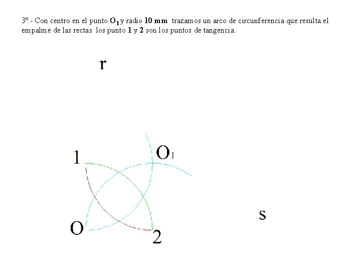 3º. - Con centro en el punto O 1 y radio 10 mm trazamos