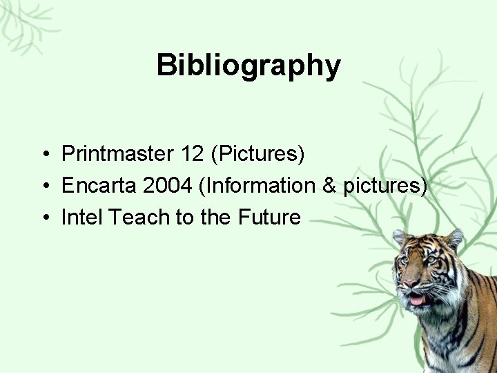 Bibliography • Printmaster 12 (Pictures) • Encarta 2004 (Information & pictures) • Intel Teach