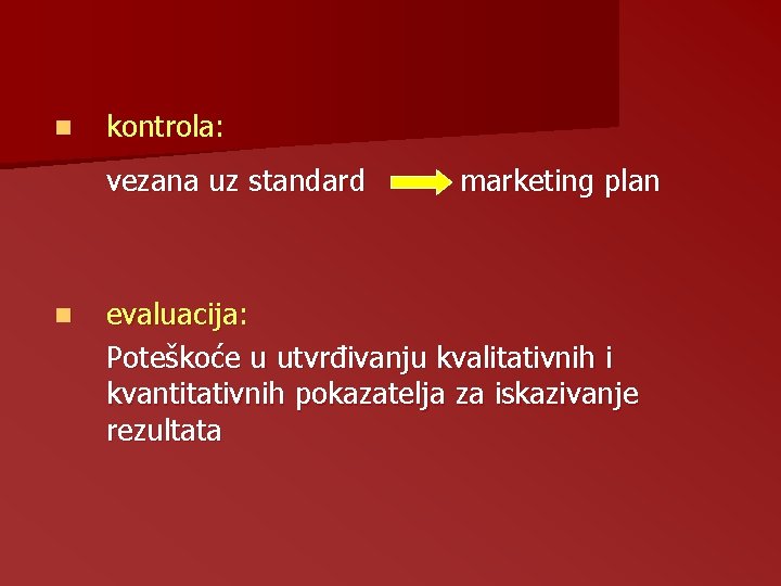 n kontrola: vezana uz standard n marketing plan evaluacija: Poteškoće u utvrđivanju kvalitativnih i n kontrola: vezana uz standard n marketing plan evaluacija: Poteškoće u utvrđivanju kvalitativnih i