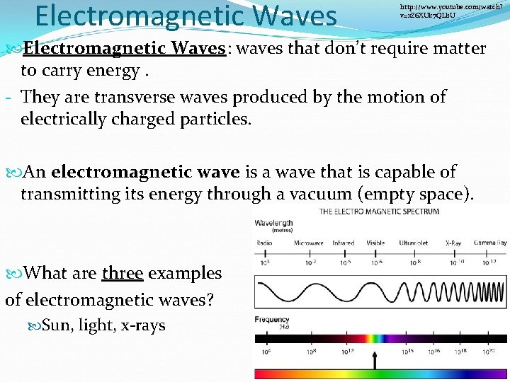 Electromagnetic Waves http: //www. youtube. com/watch? v=x. Z 6 XUk 7 QLb. U Electromagnetic