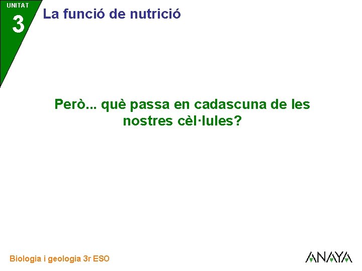 UNITAT 3 La funció de nutrició Però. . . què passa en cadascuna de UNITAT 3 La funció de nutrició Però. . . què passa en cadascuna de