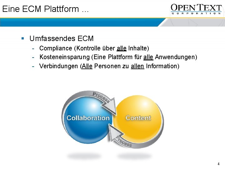 Eine ECM Plattform … § Umfassendes ECM - Compliance (Kontrolle über alle Inhalte) -