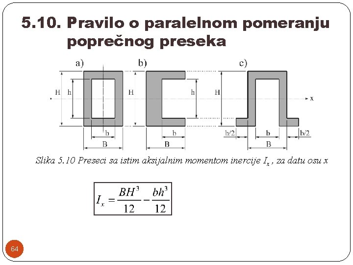 5. 10. Pravilo o paralelnom pomeranju poprečnog preseka Slika 5. 10 Preseci sa istim