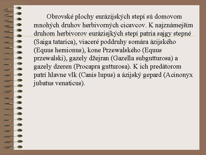 Obrovské plochy eurázijských stepí sú domovom mnohých druhov herbivorných cicavcov. K najznámejším druhom herbivorov