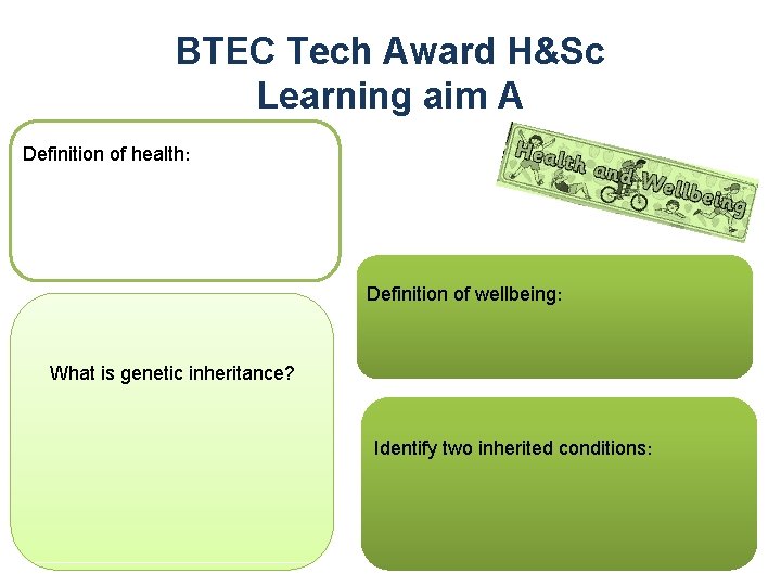 BTEC Tech Award H&Sc Learning aim A Definition of health: Definition of wellbeing: What