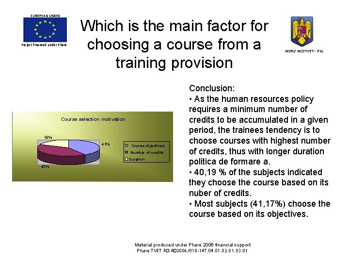 EUROPEAN UNION Project financed under Phare Which is the main factor for choosing a EUROPEAN UNION Project financed under Phare Which is the main factor for choosing a
