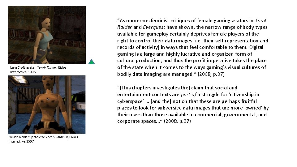 Lara Croft avatar, Tomb Raider, Eidos Interactive, 1996. “As numerous feminist critiques of female Lara Croft avatar, Tomb Raider, Eidos Interactive, 1996. “As numerous feminist critiques of female