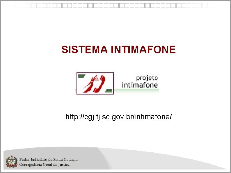 SISTEMA INTIMAFONE http: //cgj. tj. sc. gov. br/intimafone/ 