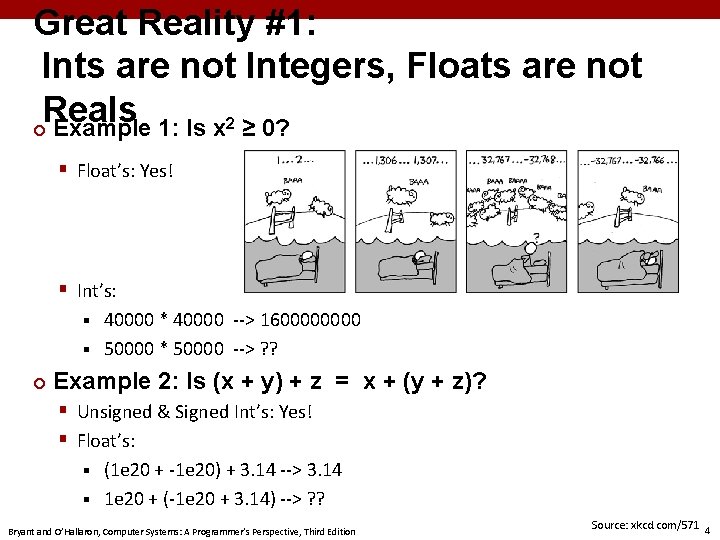 Great Reality #1: Ints are not Integers, Floats are not Reals 2 ¢ Example