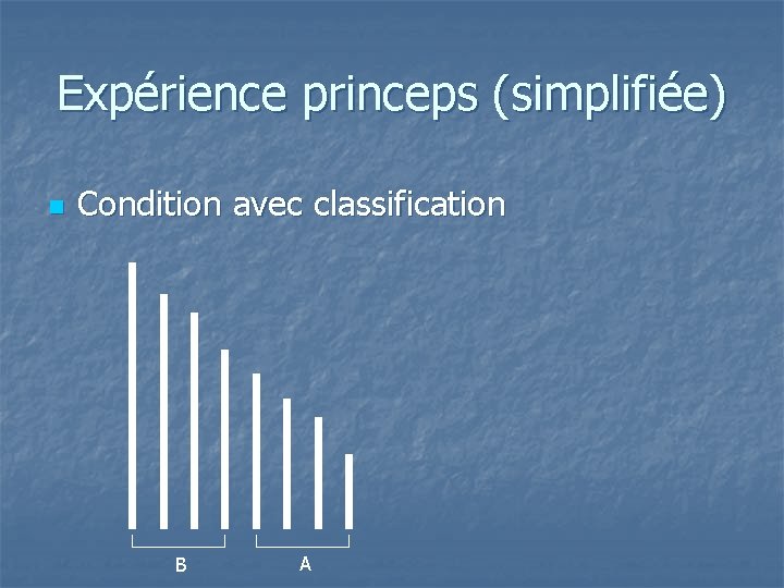 Expérience princeps (simplifiée) n Condition avec classification B A 