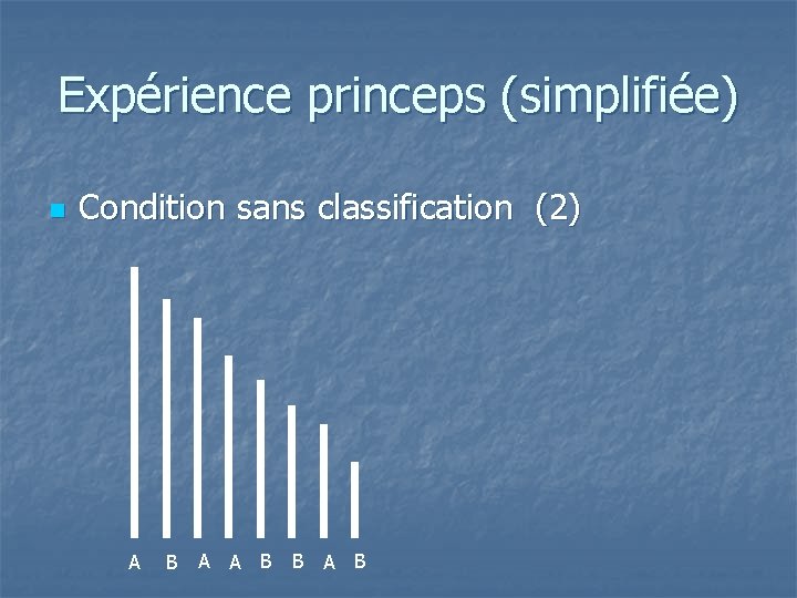 Expérience princeps (simplifiée) n Condition sans classification (2) A B A A B B