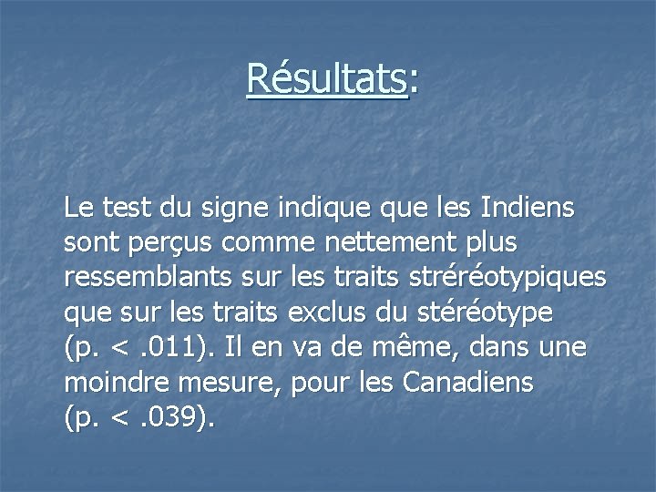 Résultats: Le test du signe indique les Indiens sont perçus comme nettement plus ressemblants