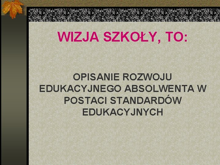 WIZJA SZKOŁY, TO: OPISANIE ROZWOJU EDUKACYJNEGO ABSOLWENTA W POSTACI STANDARDÓW EDUKACYJNYCH 
