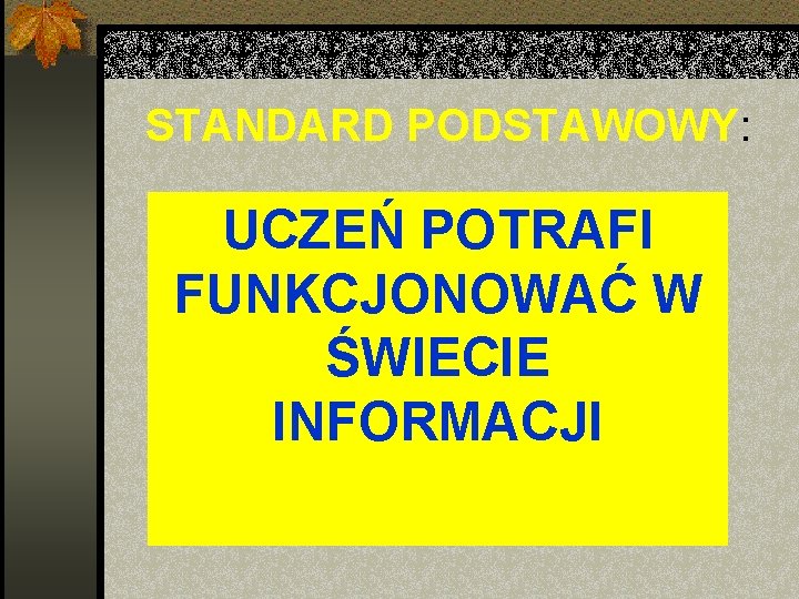 STANDARD PODSTAWOWY: UCZEŃ POTRAFI FUNKCJONOWAĆ W ŚWIECIE INFORMACJI 