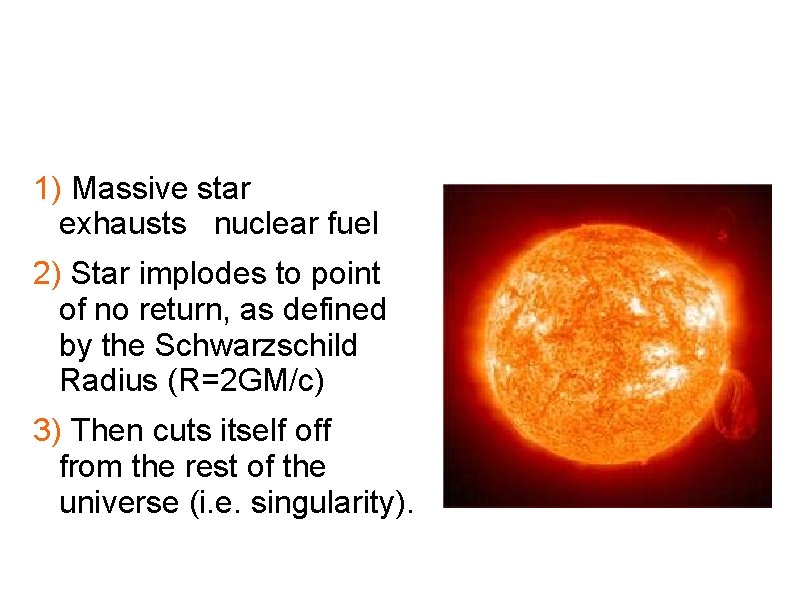 Robert Oppenheimer 1904 -1939 Gravitational Collapse – 1939 1) Massive star exhausts nuclear fuel