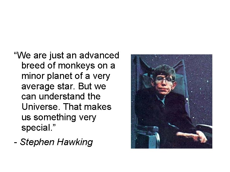 The End “We are just an advanced breed of monkeys on a minor planet